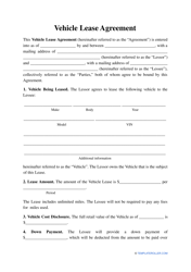 Document preview: Vehicle Lease Agreement Template