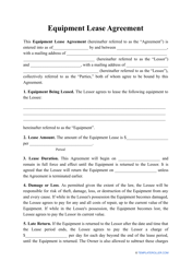 Document preview: Equipment Lease Agreement Template
