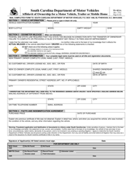 Form TI-021A &quot;Affidavit of Ownership for a Motor Vehicle, Trailer or Mobile Home&quot; - South Carolina