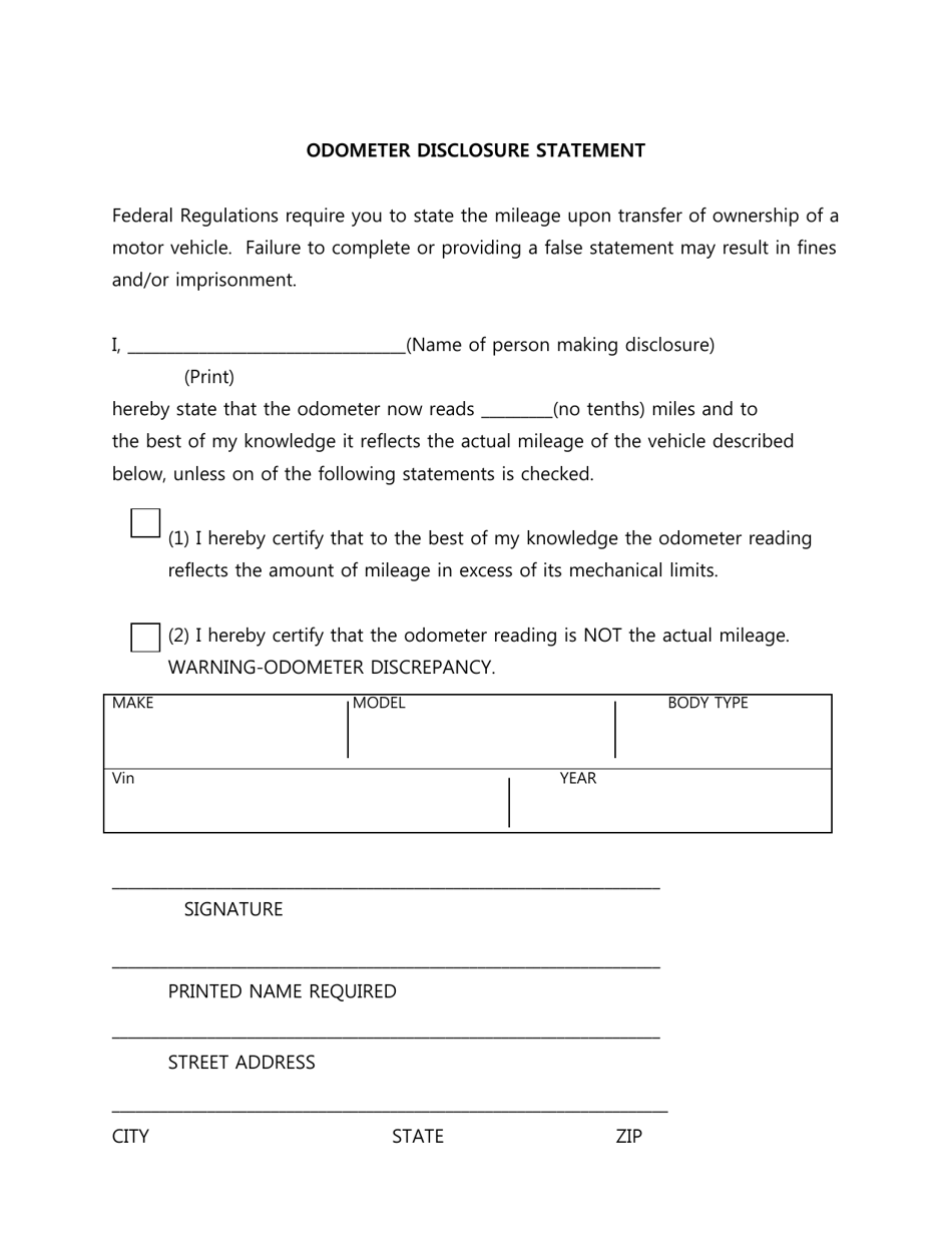 notarized odometer statement template