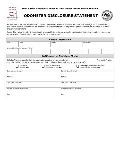 Form MVD-10187 Odometer Disclosure Statement - New Mexico