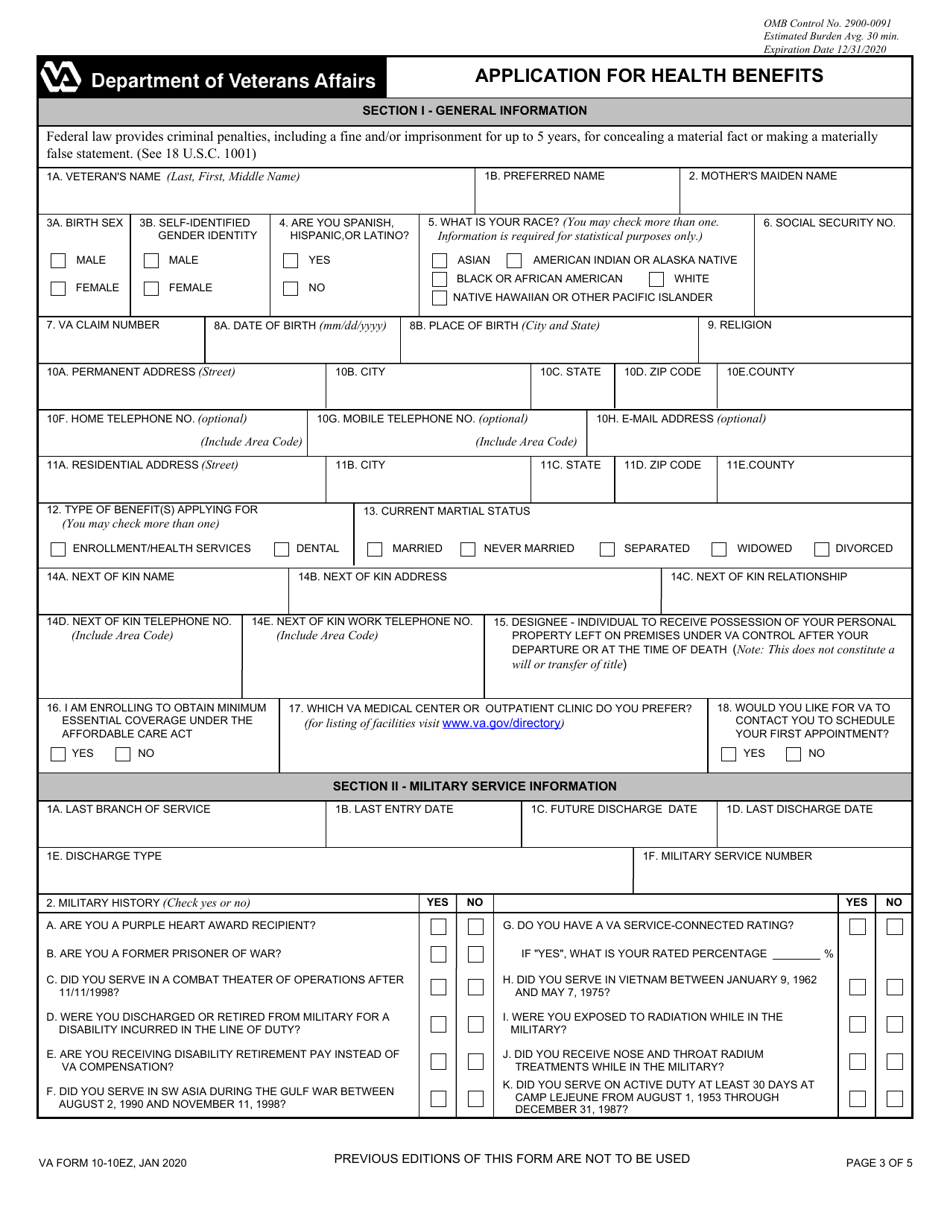 VA Form 10-10EZ Application for Health Benefits, Page 3