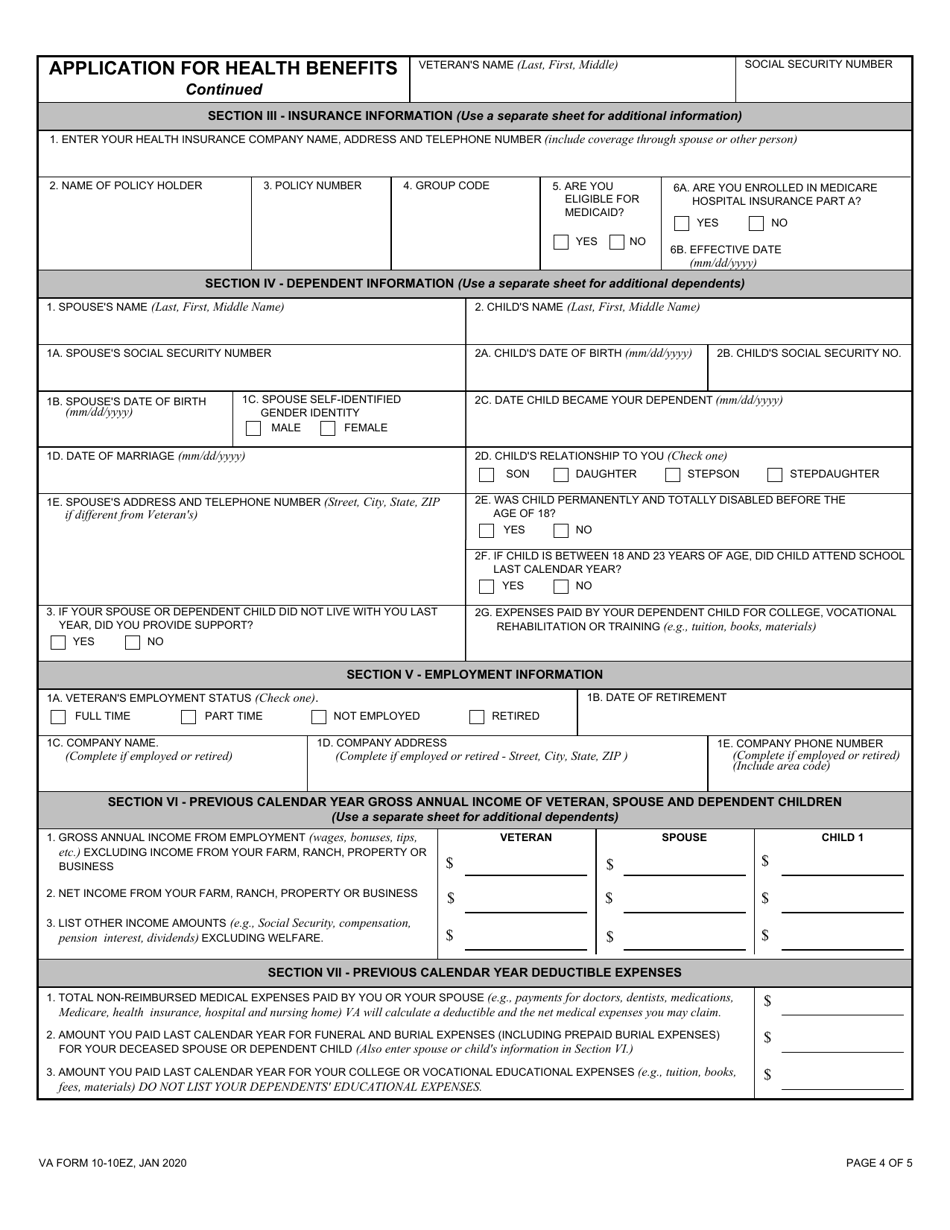 VA Form 10-10EZ Application for Health Benefits, Page 4