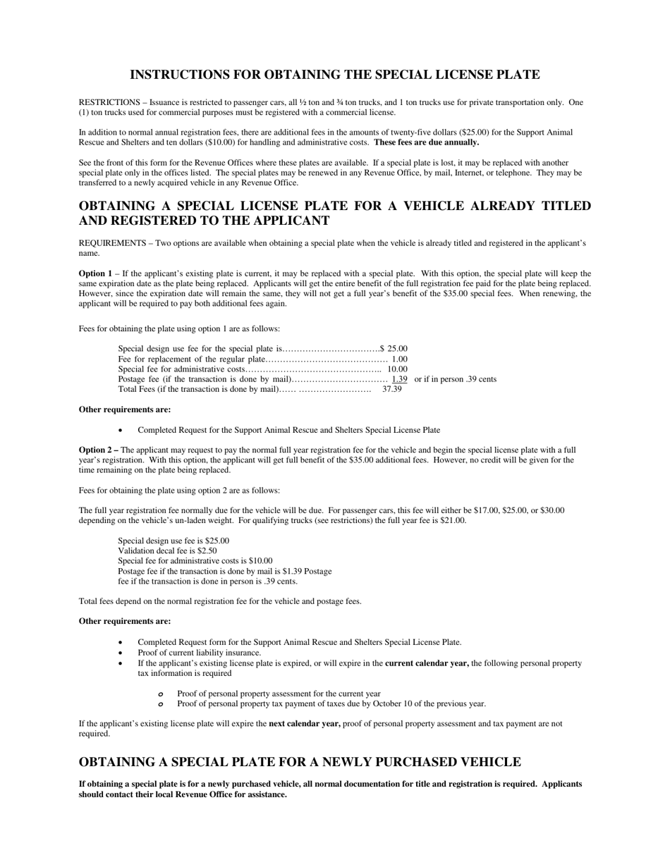 Request for Support Animal Rescue and Shelters Special License Plate - Arkansas, Page 2