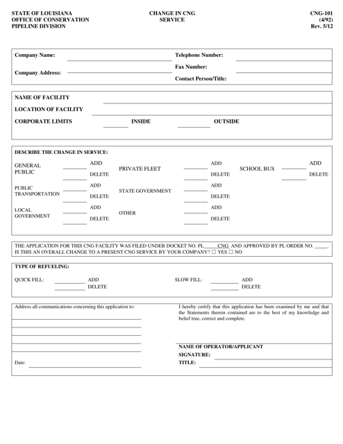 Form CNG-101 Change in Cng Service - Louisiana