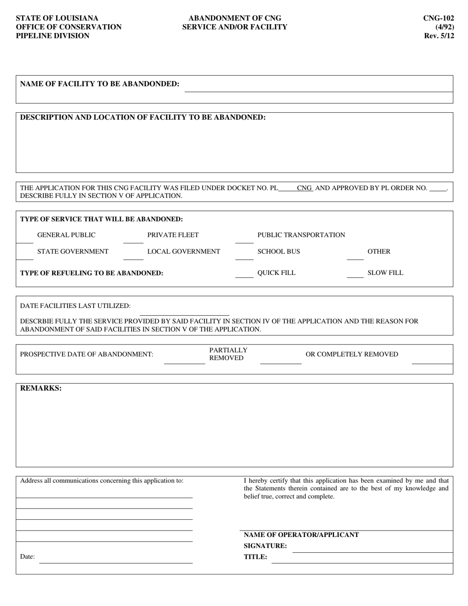 Form CNG-102 Abandonment of Cng Service and / or Facility - Louisiana, Page 1