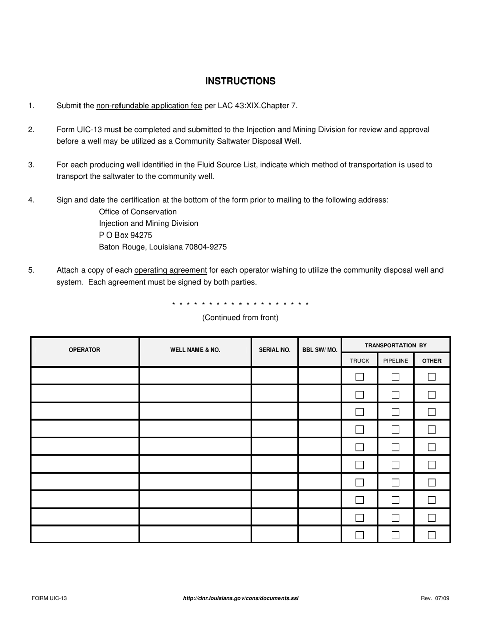 Form UIC-13 Community Saltwater Disposal System Application - Louisiana, Page 2