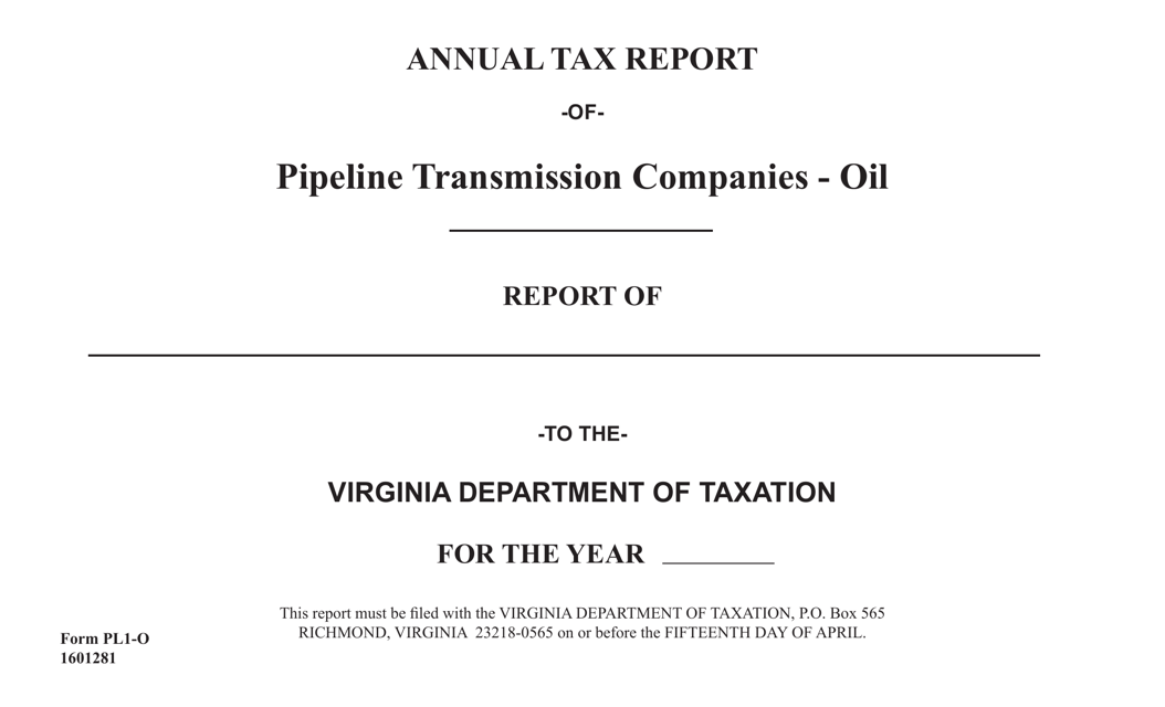 Form PL1-O Annual Tax Report - Oil Companies Title Page - Virginia