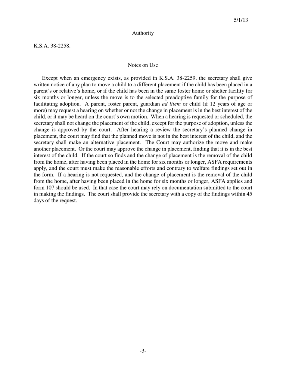 Form 164 Change in Placement Findings Order - Kansas, Page 3
