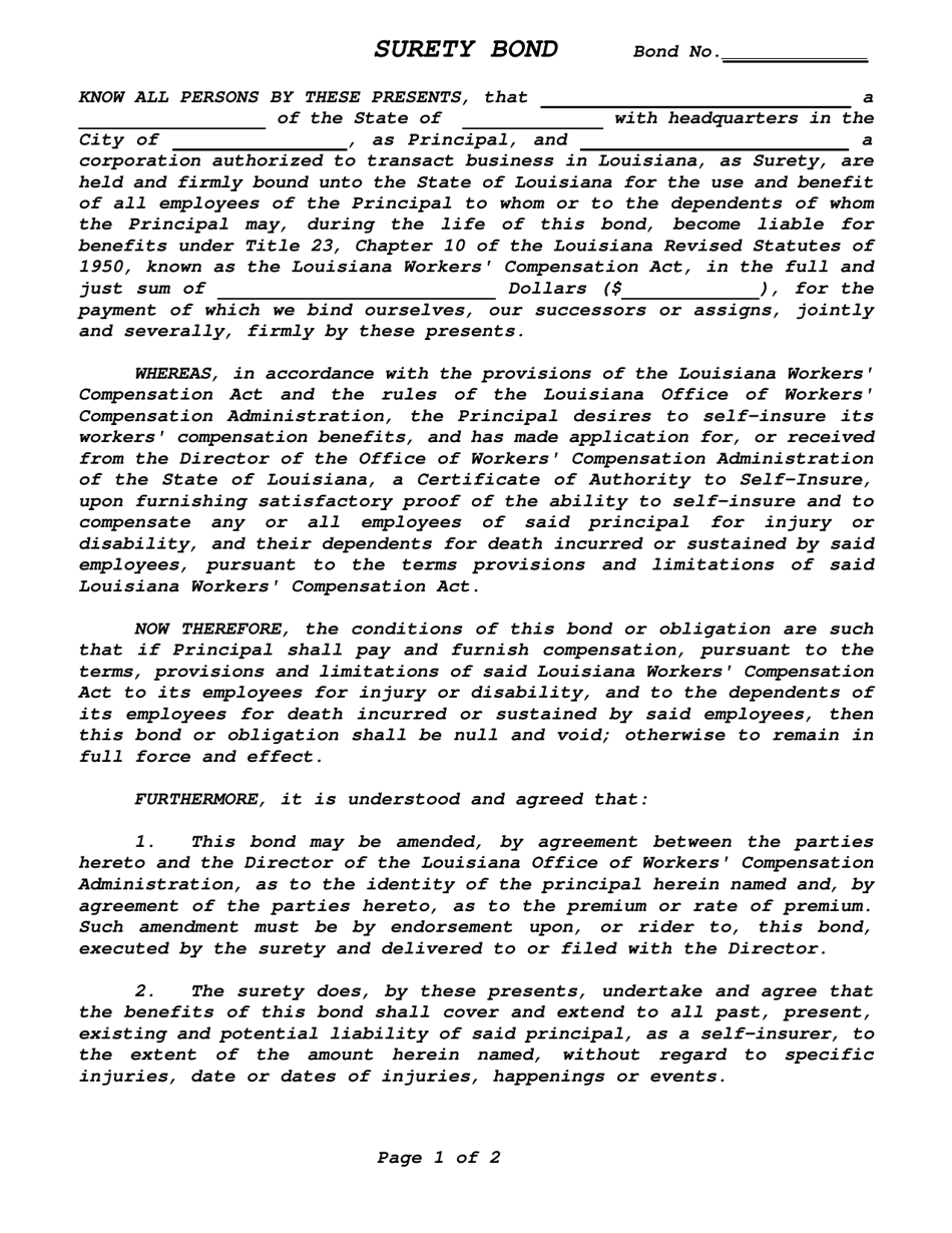 Louisiana Surety Bond Fill Out, Sign Online and Download PDF