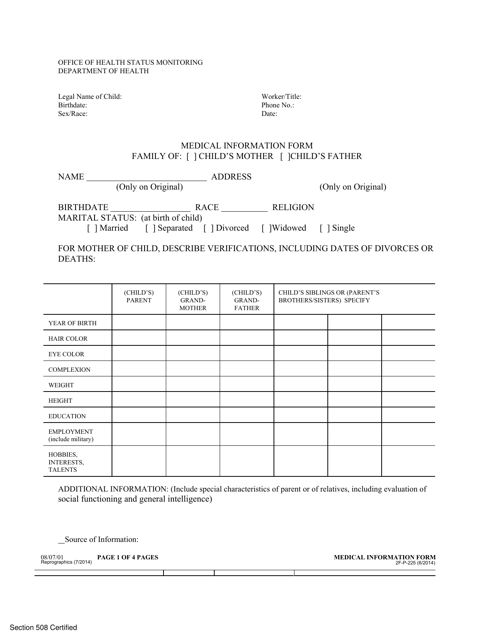 Form 2F-P-225 Medical Information Form - Hawaii