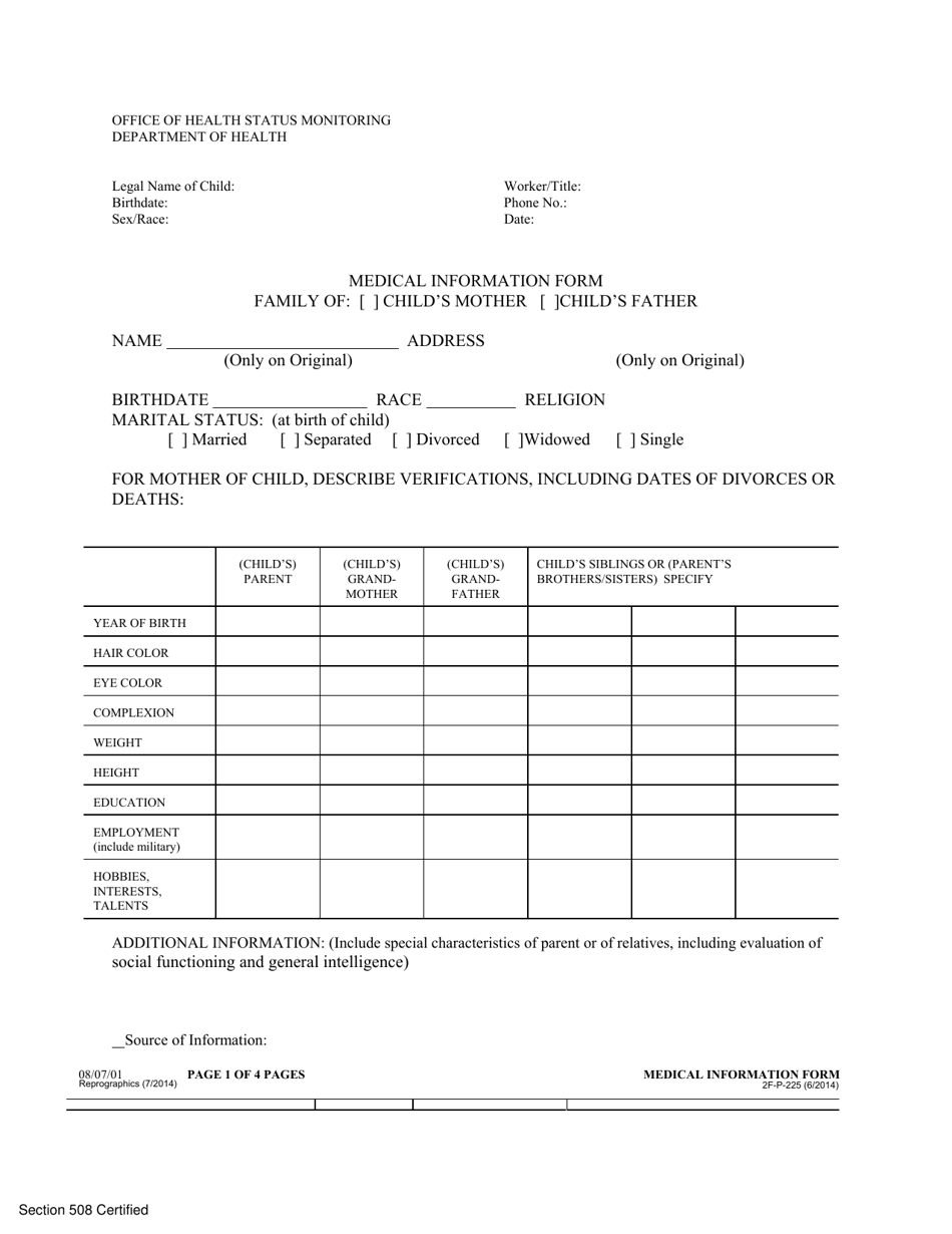 Form 2F-P-225 Medical Information Form - Hawaii, Page 1