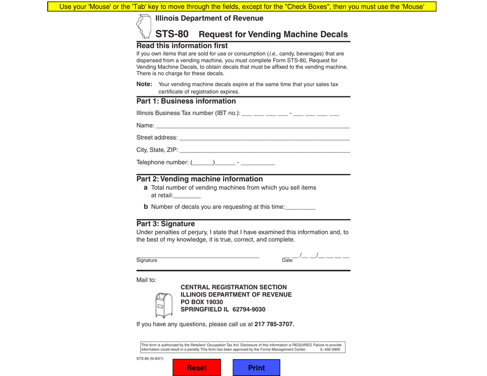 Form STS-80 Request for Vending Machine Decals - Illinois, Page 1