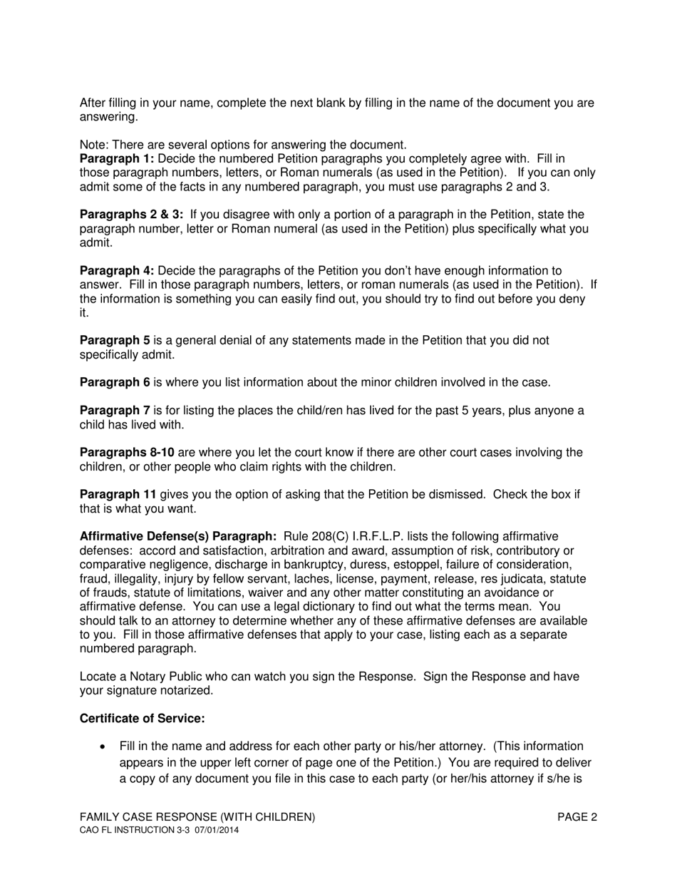 Instructions for Form CAO FL3-3 Family Case Response (With Children) - Idaho, Page 2