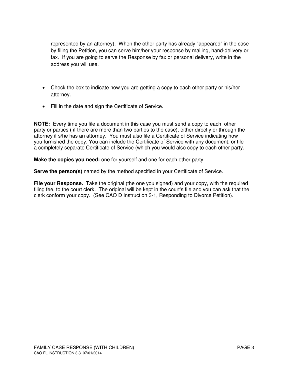 Instructions for Form CAO FL3-3 Family Case Response (With Children) - Idaho, Page 3