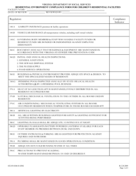 Document preview: Form 032-05-0106-01-ENG Residential Environment Compliance Form for Children's Residential Facilities - Virginia