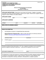 Document preview: Form BCII9004 Request for Exemption From Mandatory Electronic Fingerprint Submission Requirement - California