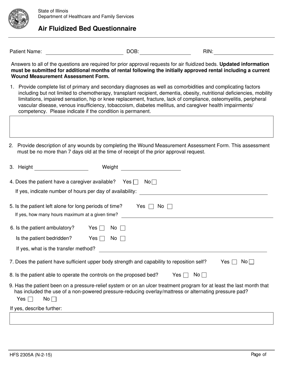 Form HFS2305A Air Fluidized Bed Questionnaire - Illinois, Page 1