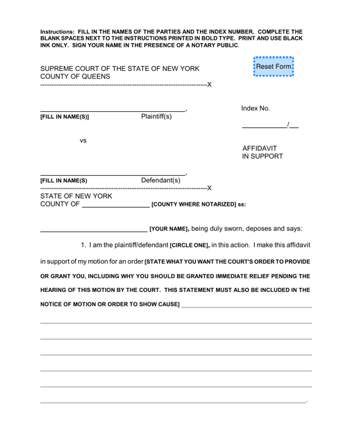 Affidavit in Support - County of Queens, New York Download Pdf