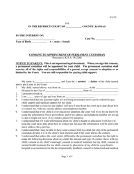 Form 184 Consent to Appointment of Permanent Custodian - Kansas