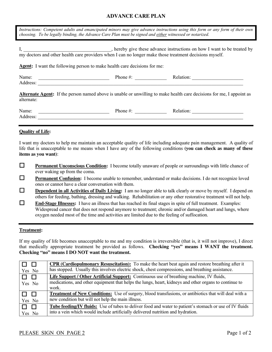 Advance Care Plan Form - Arkansas, Page 1
