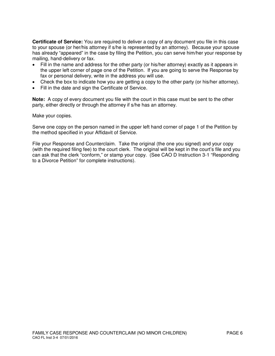 Instructions for Form CAO FL3-4 Family Case Response and Counterclaim (No Children) - Idaho, Page 6