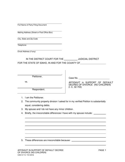 Form CAO D7-6  Printable Pdf