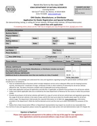Document preview: DNR Form 542-0845 OHV Dealer, Manufacturer, or Distributor Application for Dealer Registration and Special Certificates - Iowa