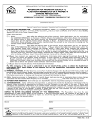Document preview: TREC Form 36-8 Addendum for Property Subject to Mandatory Membership in a Property Owners Association - Texas