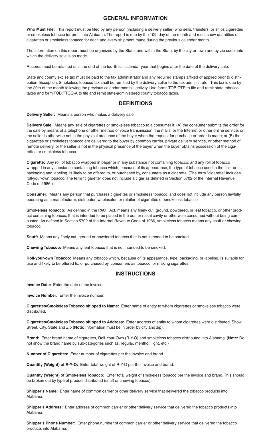 Form TOB: JEN ACT Monthly Jenkins Act Report - Alabama, Page 2