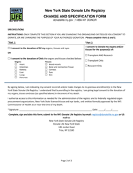 Change and Specification Form - New York State Donate Life Registry - New York, Page 2