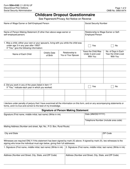Form SSA-4162 Childcare Dropout Questionnaire