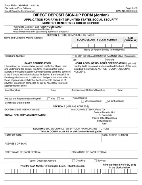 Form SSA-1199-OP45 Direct Deposit Sign-Up Form (Jordan)