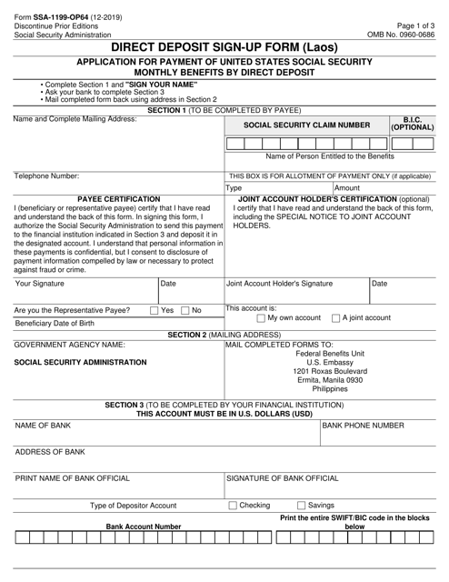 Form SSA-1199-OP64  Printable Pdf