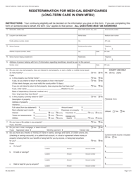 Document preview: Form MC262 Redetermination for Medi-Cal Beneficiaries (Long-Term Care in Own Mfbu) - California
