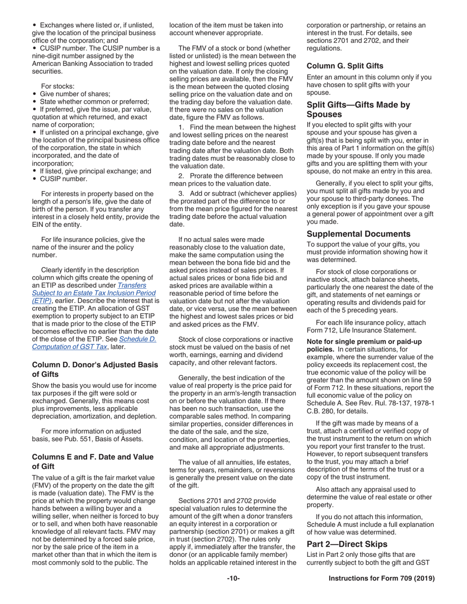 Instructions for IRS Form 709 United States Gift (And Generation-Skipping Transfer) Tax Return, Page 10