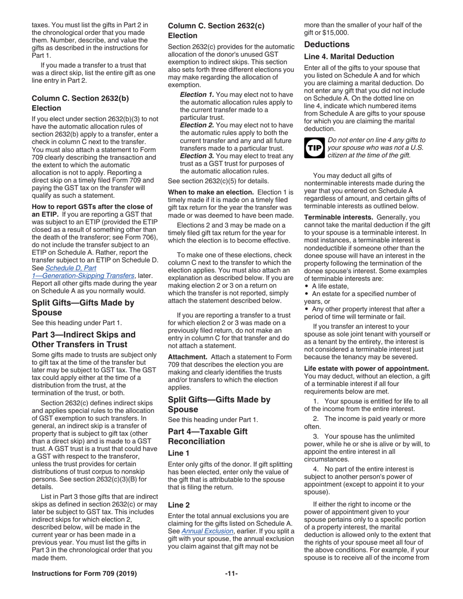 Instructions for IRS Form 709 United States Gift (And Generation-Skipping Transfer) Tax Return, Page 11