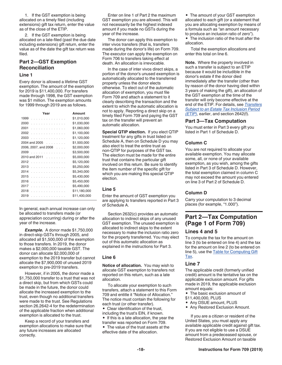 Instructions for IRS Form 709 United States Gift (And Generation-Skipping Transfer) Tax Return, Page 18