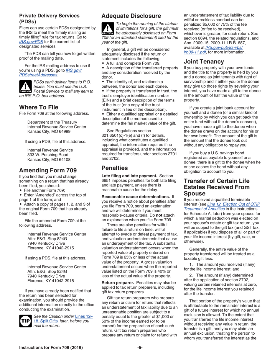 Instructions for IRS Form 709 United States Gift (And Generation-Skipping Transfer) Tax Return, Page 5