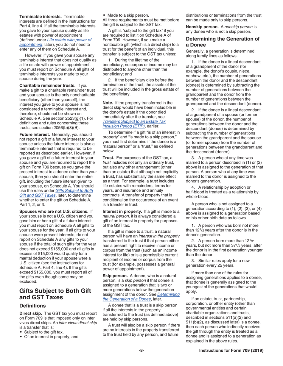 Instructions for IRS Form 709 United States Gift (And Generation-Skipping Transfer) Tax Return, Page 8