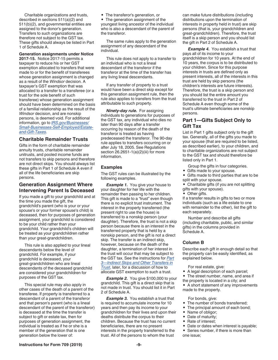 Instructions for IRS Form 709 United States Gift (And Generation-Skipping Transfer) Tax Return, Page 9