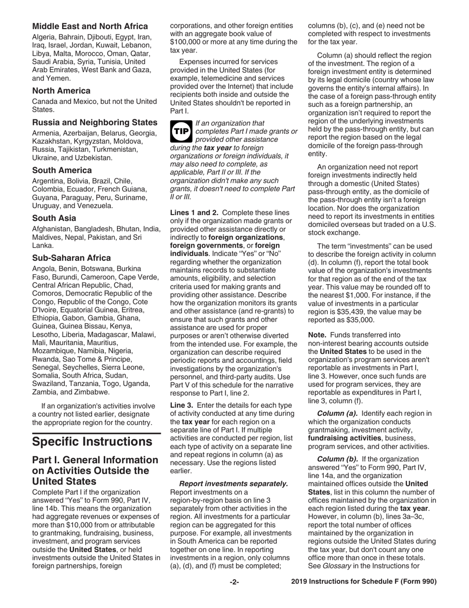 Instructions for IRS Form 990 Schedule F Statement of Activities Outside the United States, Page 2