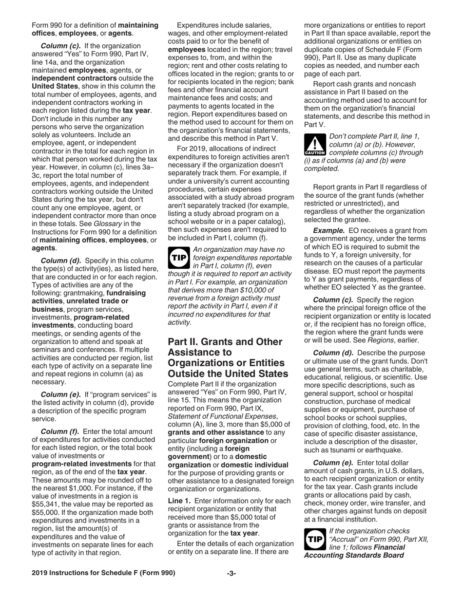 Instructions for IRS Form 990 Schedule F Statement of Activities Outside the United States, Page 3