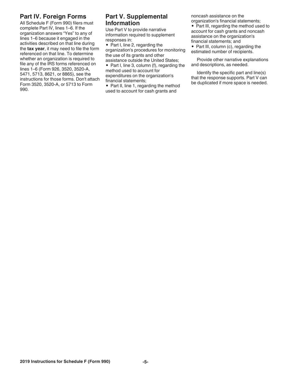Instructions for IRS Form 990 Schedule F Statement of Activities Outside the United States, Page 5
