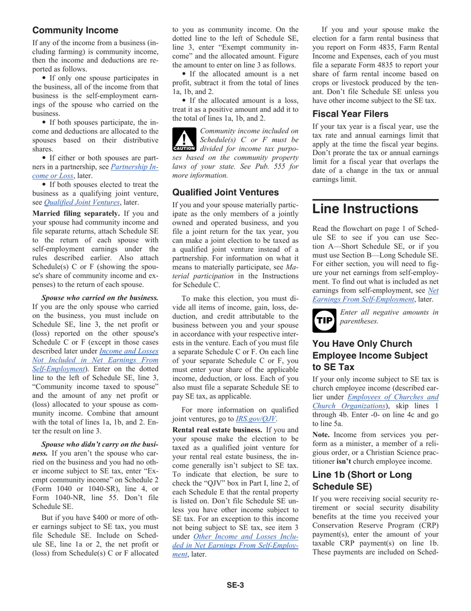 Instructions for IRS Form 1040, 1040-SR Schedule SE Self-employment Tax, Page 3