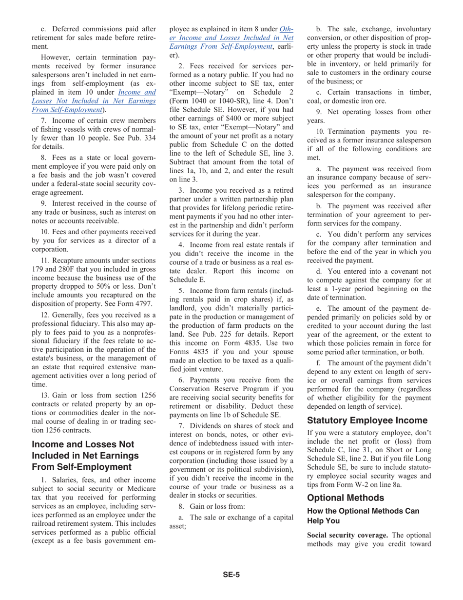 Instructions for IRS Form 1040, 1040-SR Schedule SE Self-employment Tax, Page 5