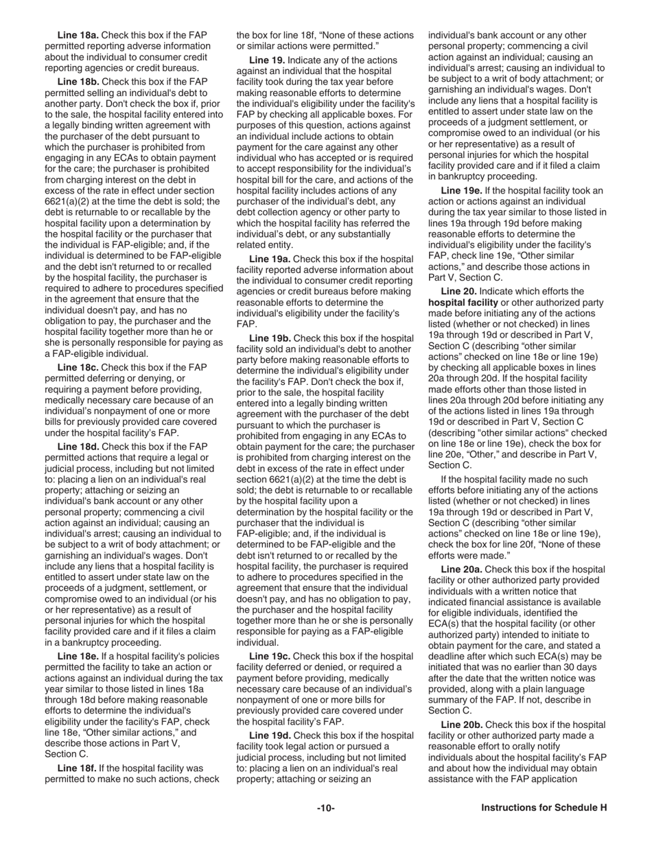 Instructions for IRS Form 990 Schedule H Hospitals, Page 10