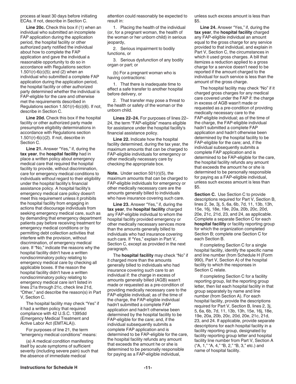 Instructions for IRS Form 990 Schedule H Hospitals, Page 11