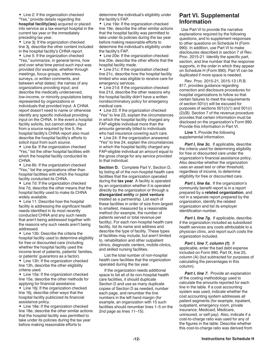 Instructions for IRS Form 990 Schedule H Hospitals, Page 12