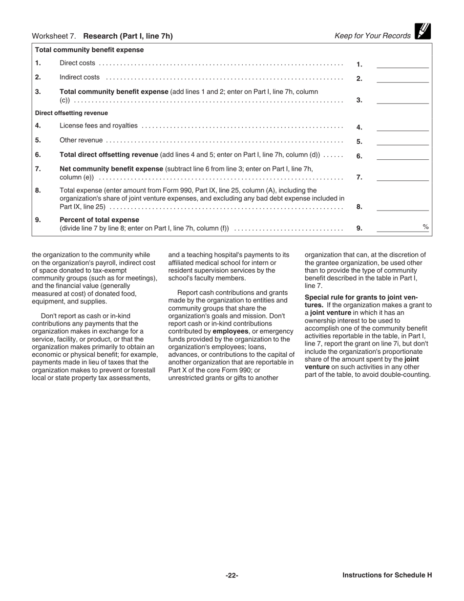 Instructions for IRS Form 990 Schedule H Hospitals, Page 22